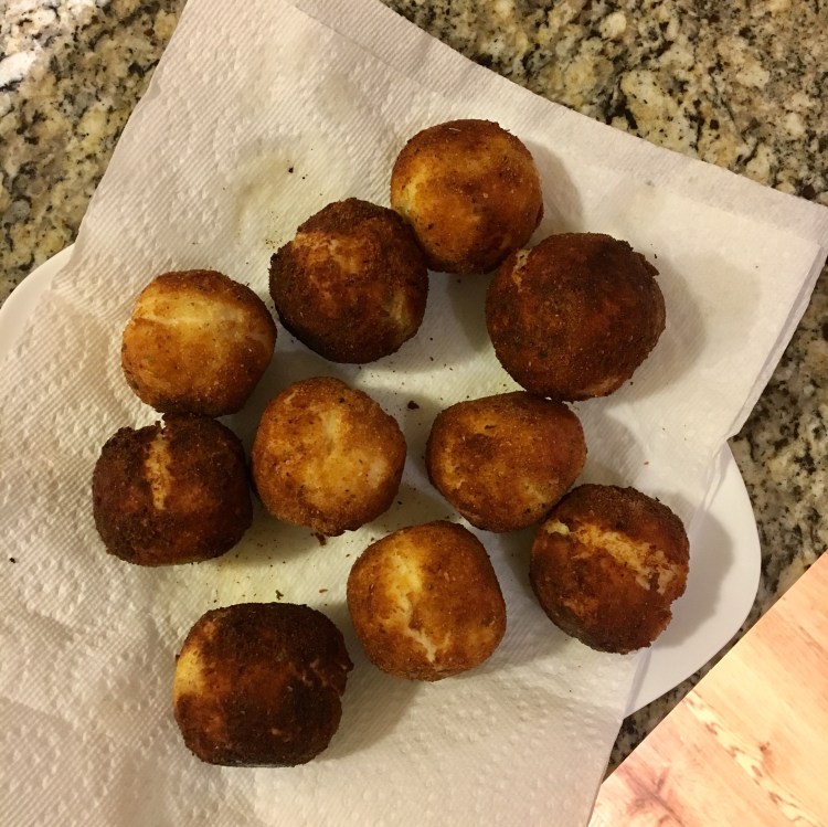 Fried mashed potato and stuffing balls from Thanksgiving